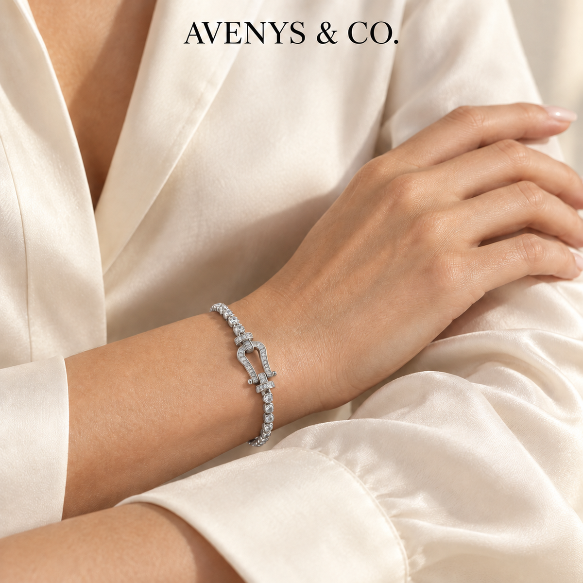 AV Anchor™ Tennis Bracelet - on White Gold — Lifestyle view
