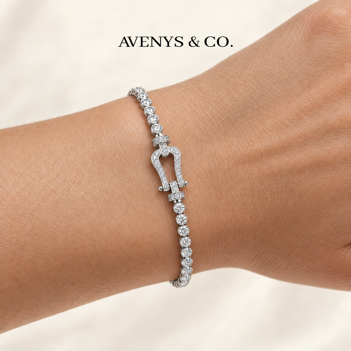 AV Anchor™ Tennis Bracelet - on White Gold — Wrist view