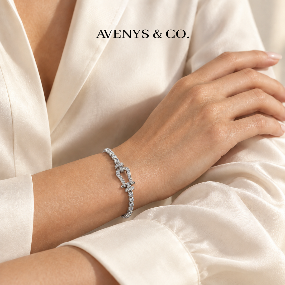 AV Anchor™ Tennis Bracelet - on White Gold — Lifestyle view