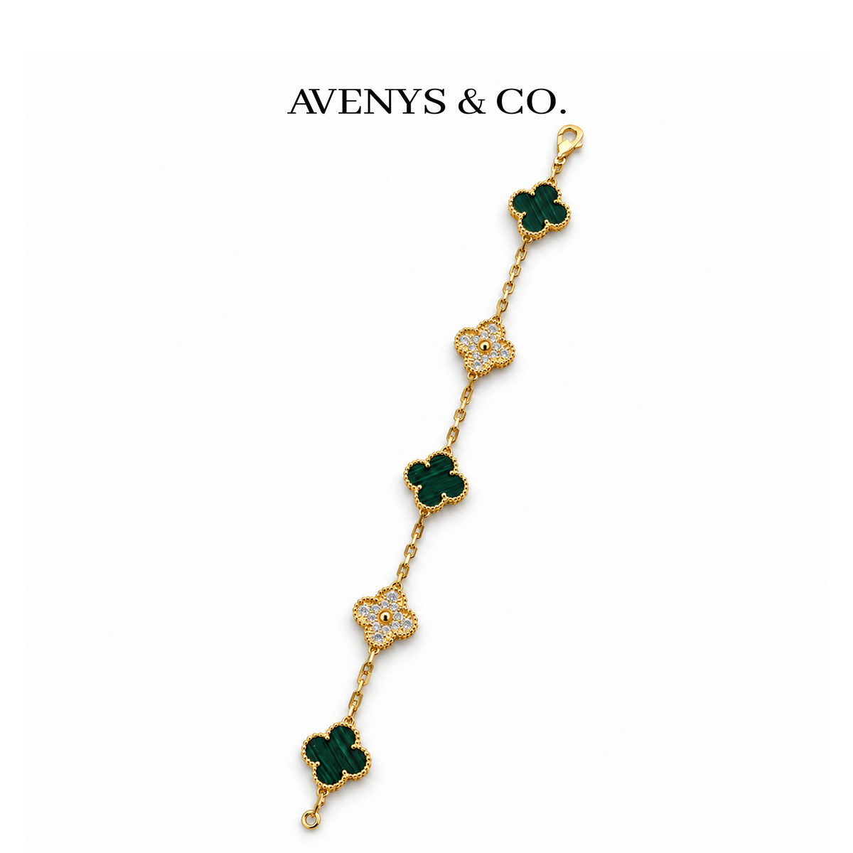 Full green malachite and Diamond Burst bracelet with clasp and end ring