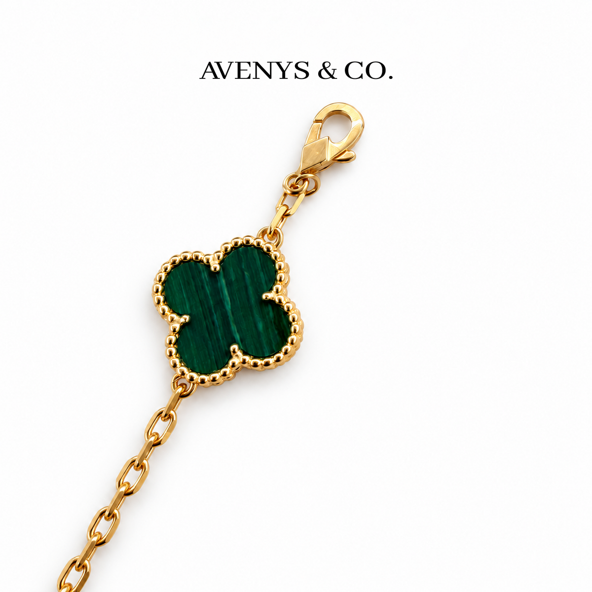 Green malachite motif and angular lobster clasp detail