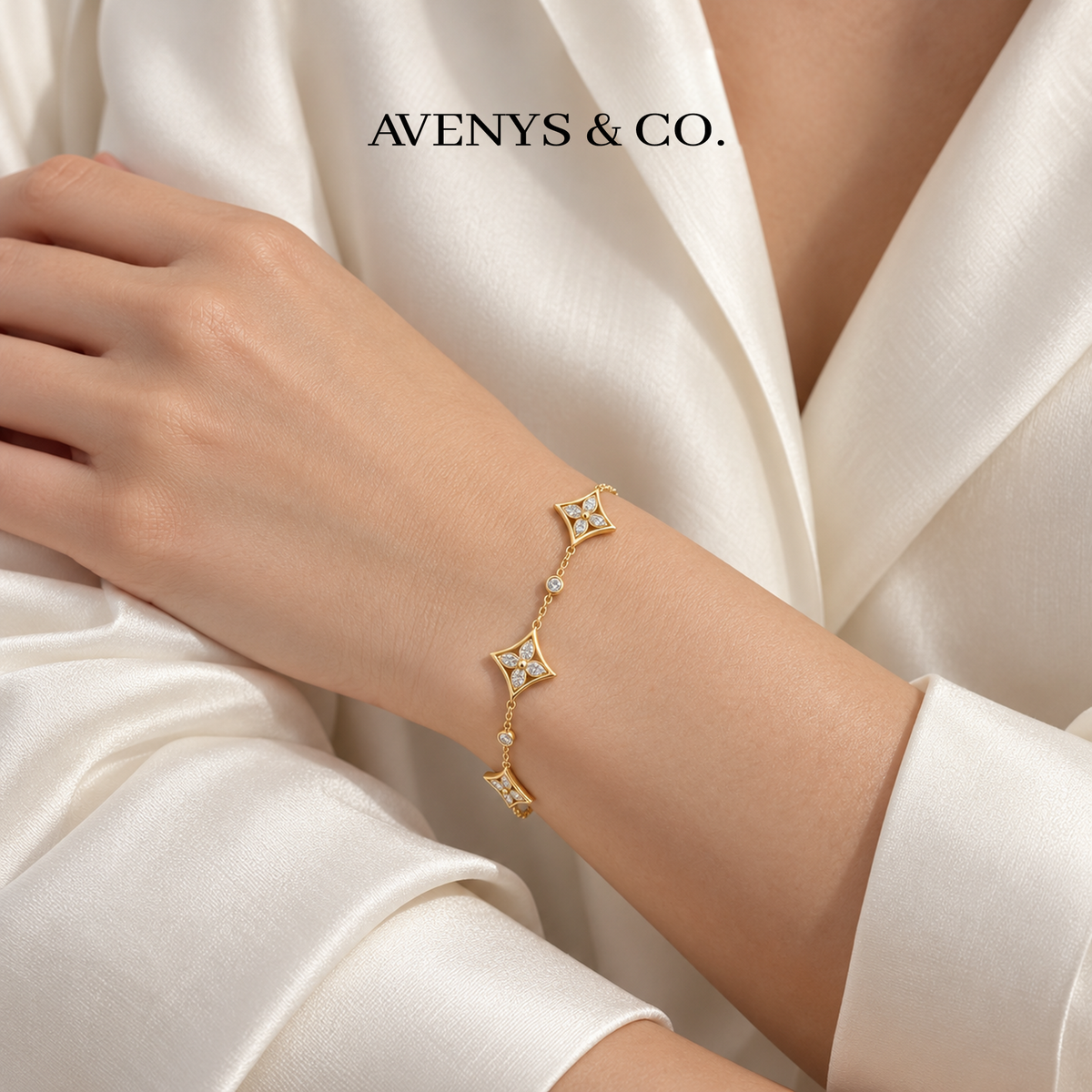 AV Bloom Starburst Bracelet on Yellow Gold — lifestyle view