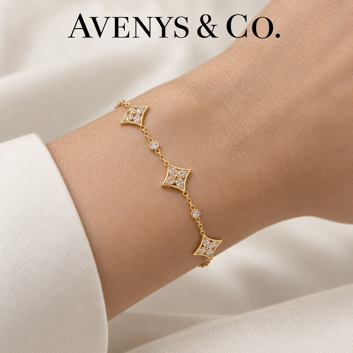 AV Bloom Starburst Bracelet on Yellow Gold — wrist view