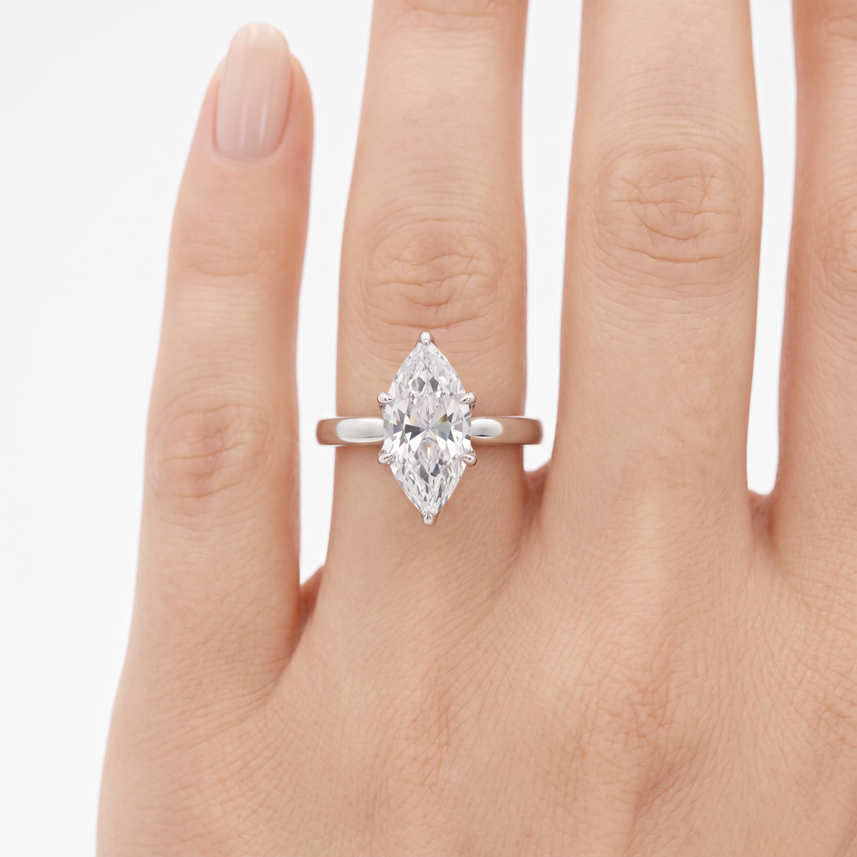 AV Floral™ Marquise Solitaire Ring with White Marquise Stone – on White Gold ... photo 5