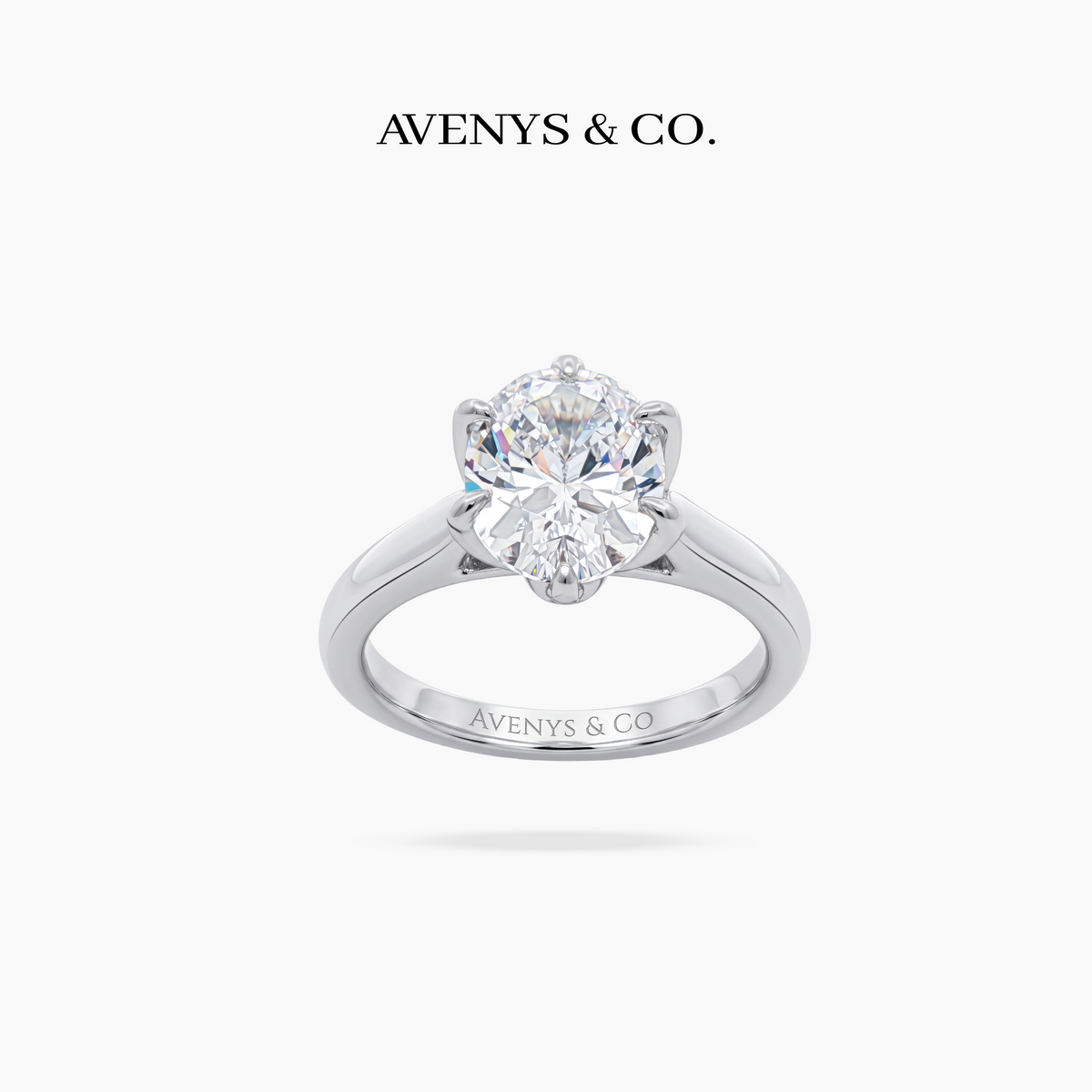 AV Floral™ Oval Solitaire Ring with White Oval Stone – on White Gold ... photo 3