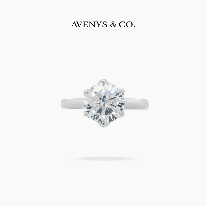 AV Floral™ Round Solitaire Ring with White Round Stone – on White Gold ... photo 1
