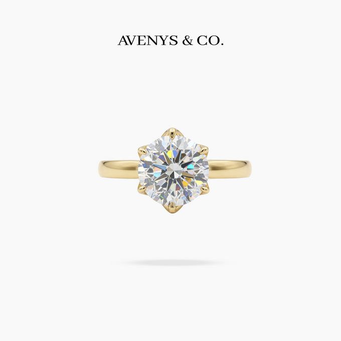 AV Floral™ Round Solitaire Ring with White Round Stone – on Yellow Gold ... photo 1