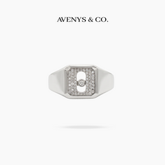 AV Glide™ Pave Signet Ring – on White Gold, view 1