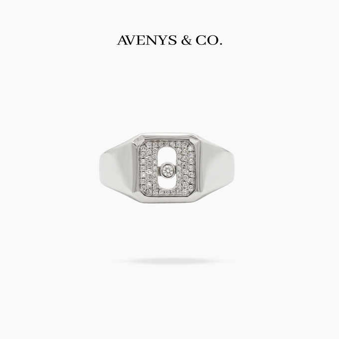 AV Glide™ Pave Signet Ring – on White Gold, view 1