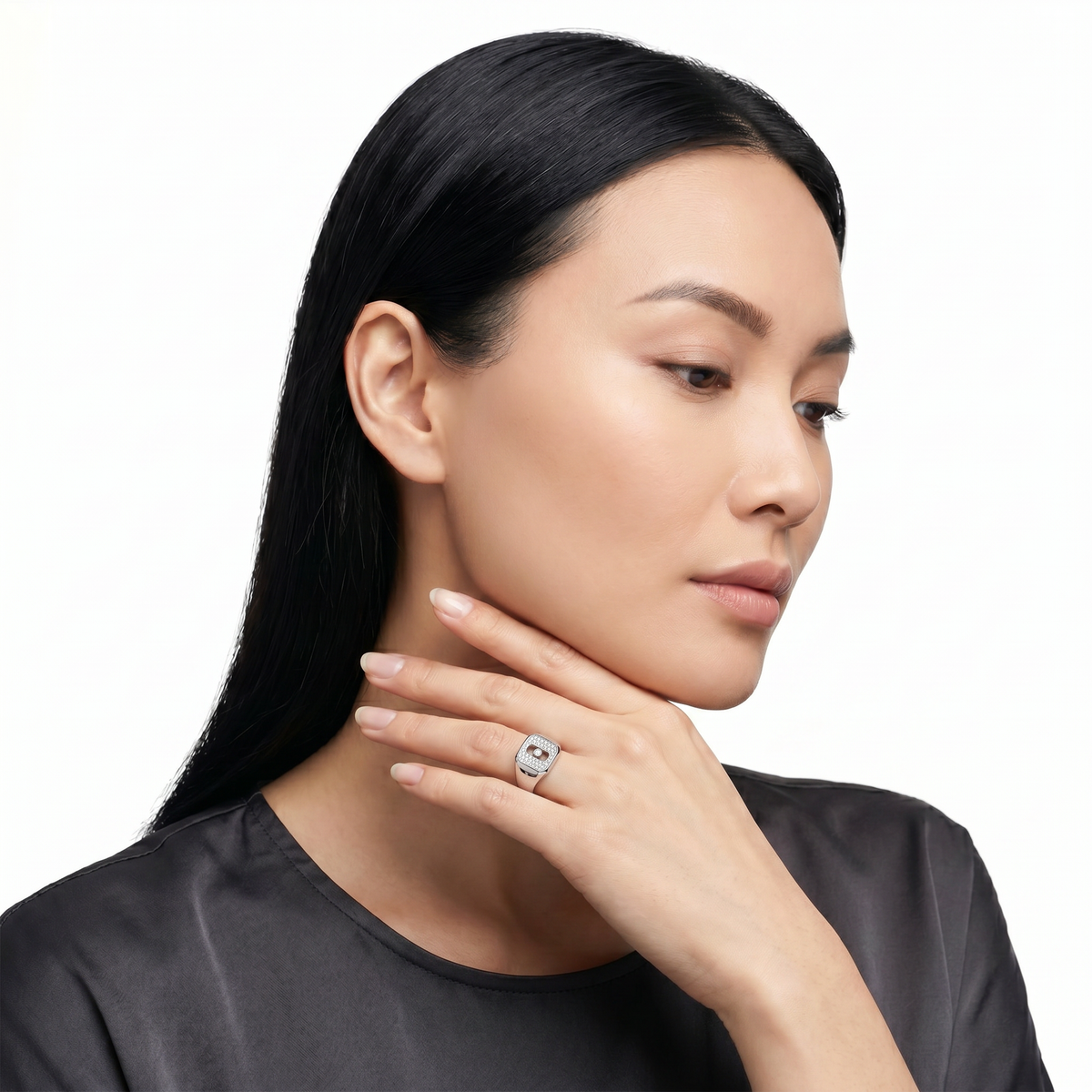 AV Glide™ Pave Signet Ring – on White Gold, view 8