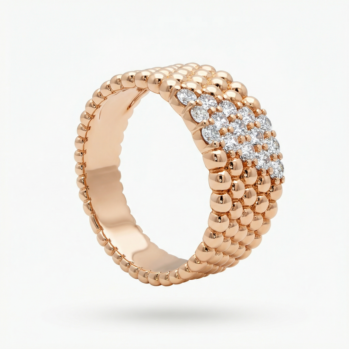 Pearls Classic Ring with White Round Stone – on Yellow Gold — Opposite rear three-quarter angle