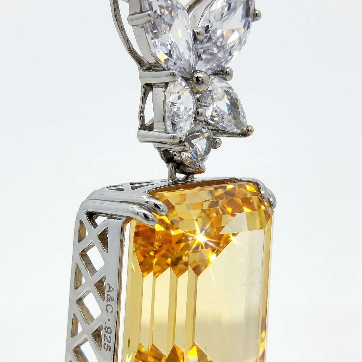 Emerald Necklace  with Yellow Emerald Stone – on White Gold — Side basket/bail macro not present in existing front macro