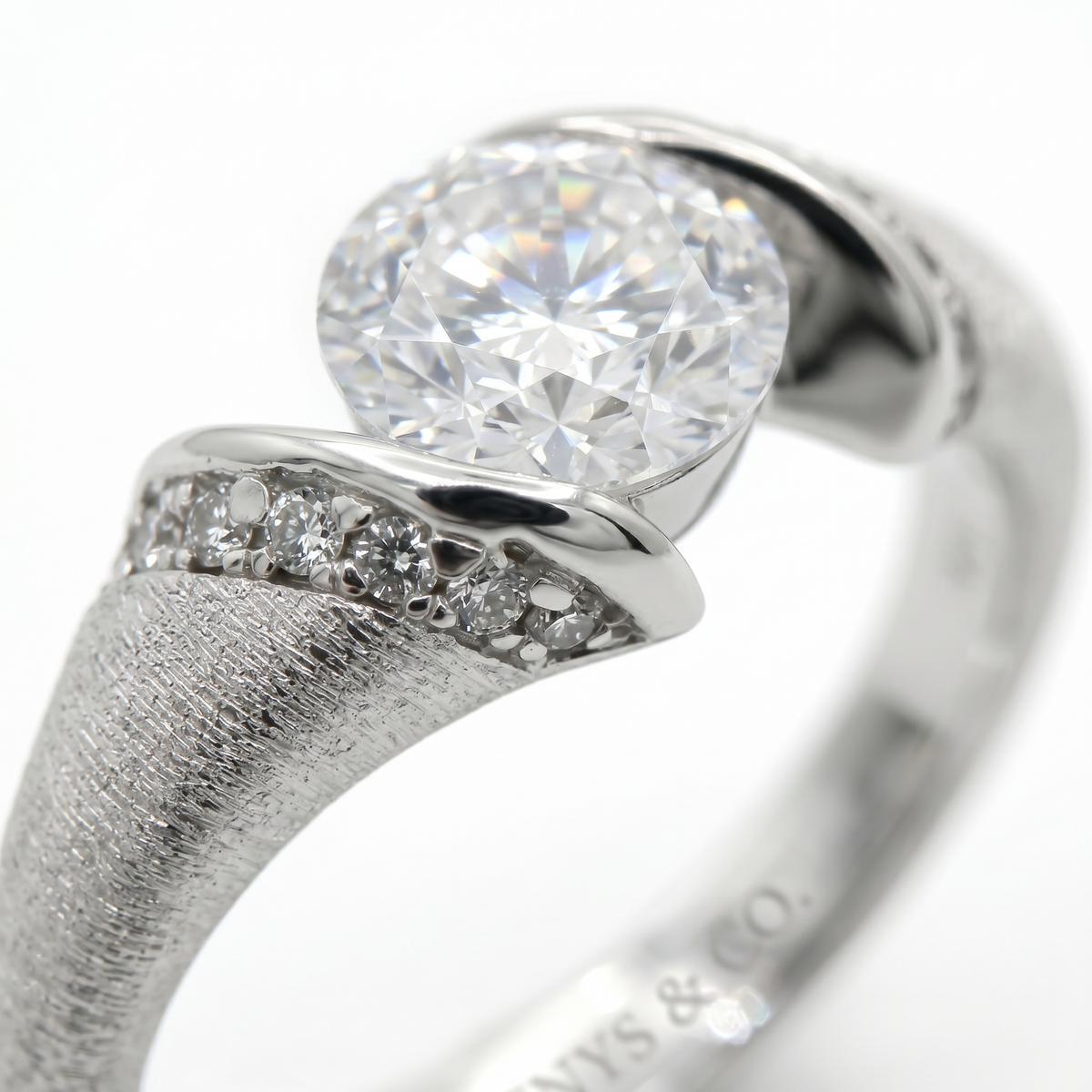 Floating Round Diamond Ring with White Round Stone – on White Gold — WEB view 4