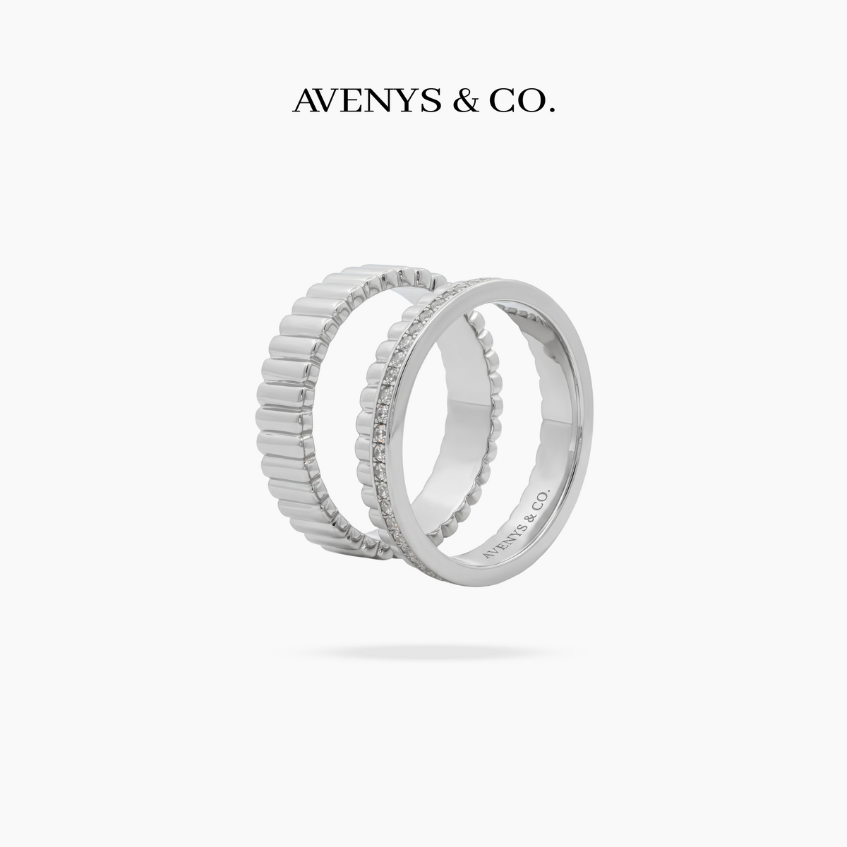 Quatre Duo Band Ring Set - on White Gold — WEB view 7