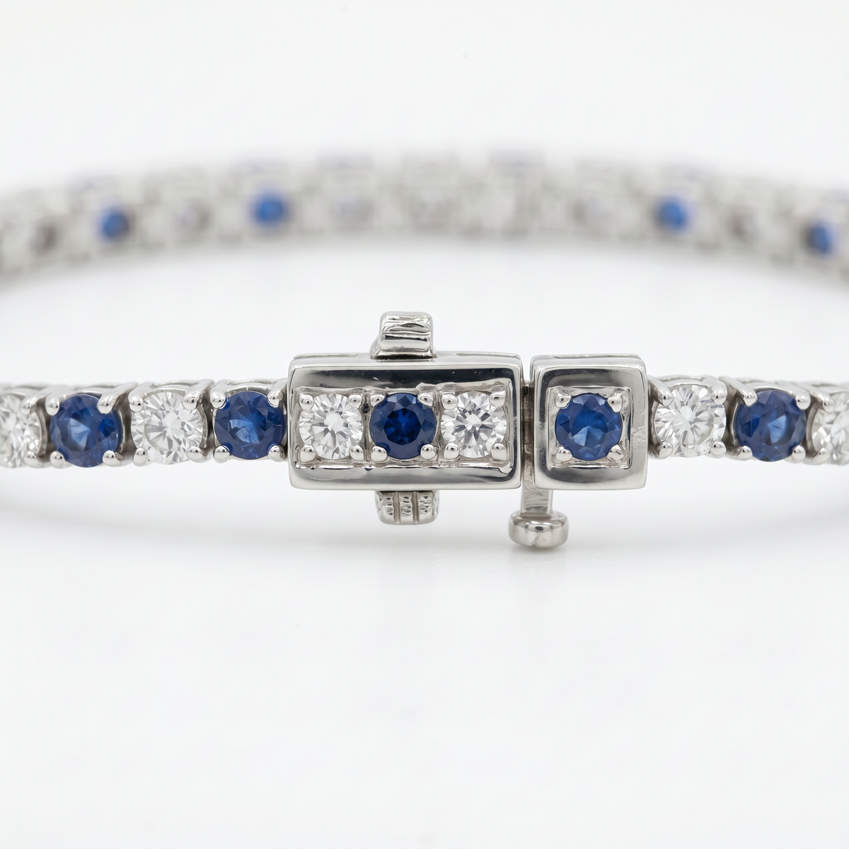 Alternating Blue White Tennis Bracelet - on White Gold — WEB view 4