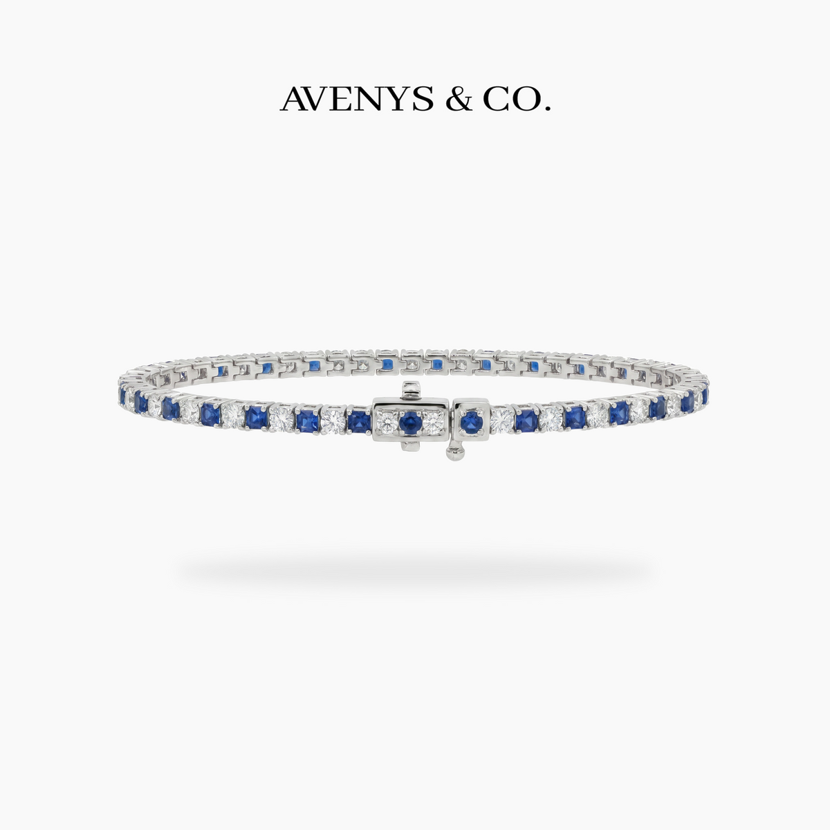 Alternating Blue White Tennis Bracelet - on White Gold — WEB view 3