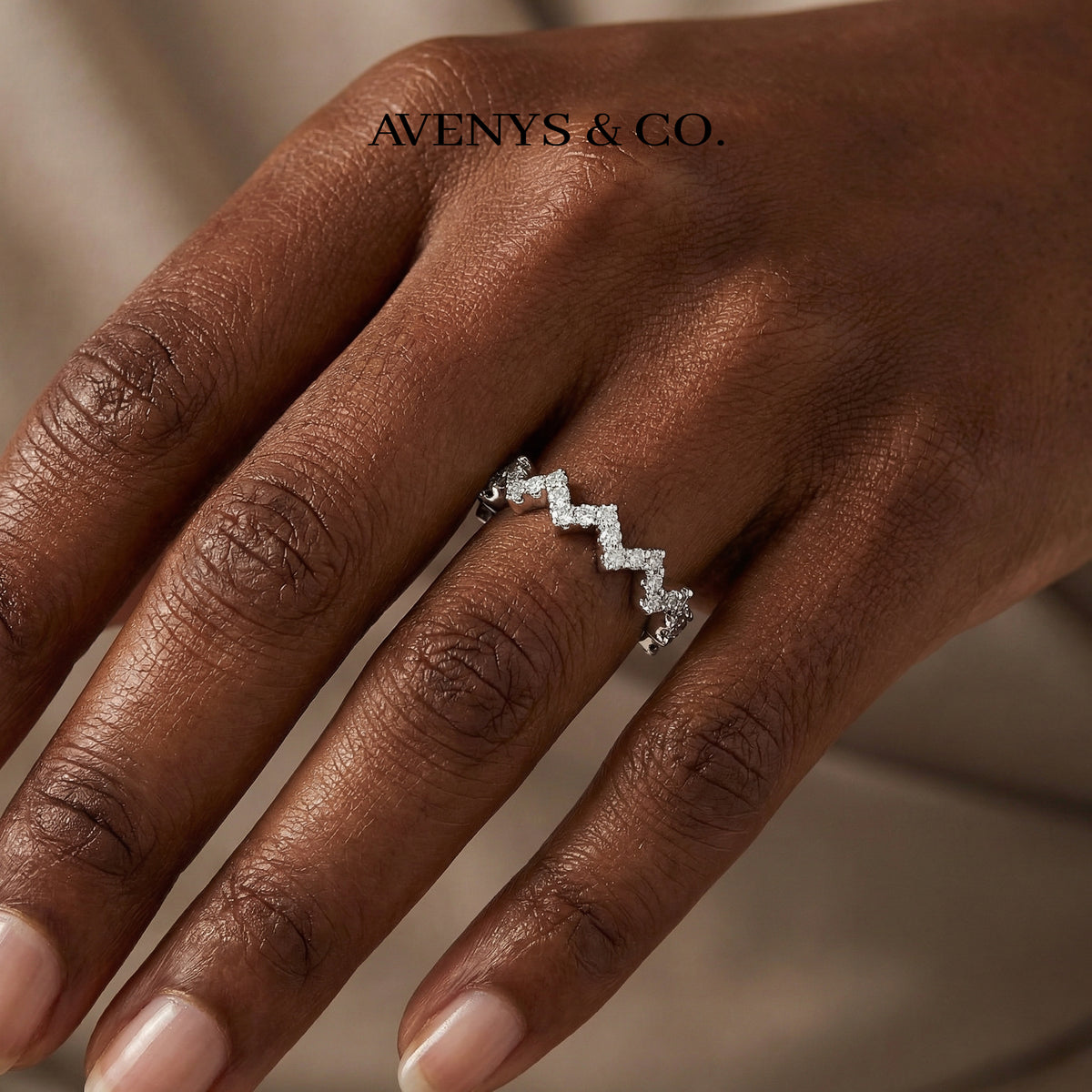 Summit Pave Ring with White Round Stone – on White Gold — additional WEB view