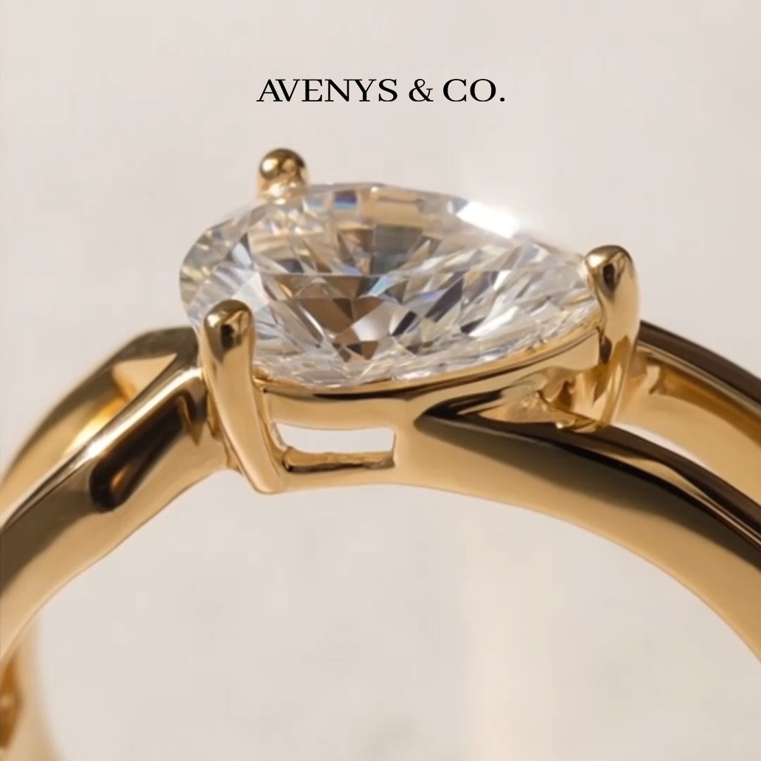Bridge Classic Ring with White Pear Stone – on Yellow Gold — additional WEB view