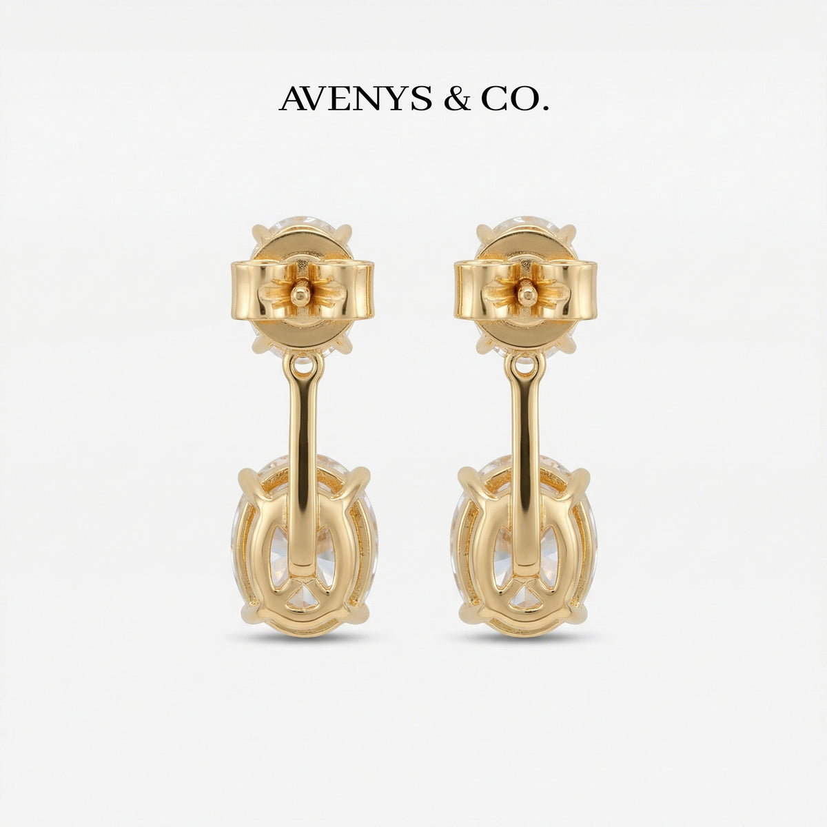 Air Drop Earrings with White Oval Stone – on Yellow Gold