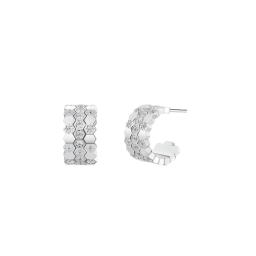 Original supplier reference for Three Row Honeycomb Hoop Earrings: white-metal hoop earrings with three rows of white stones and honeycomb settings.