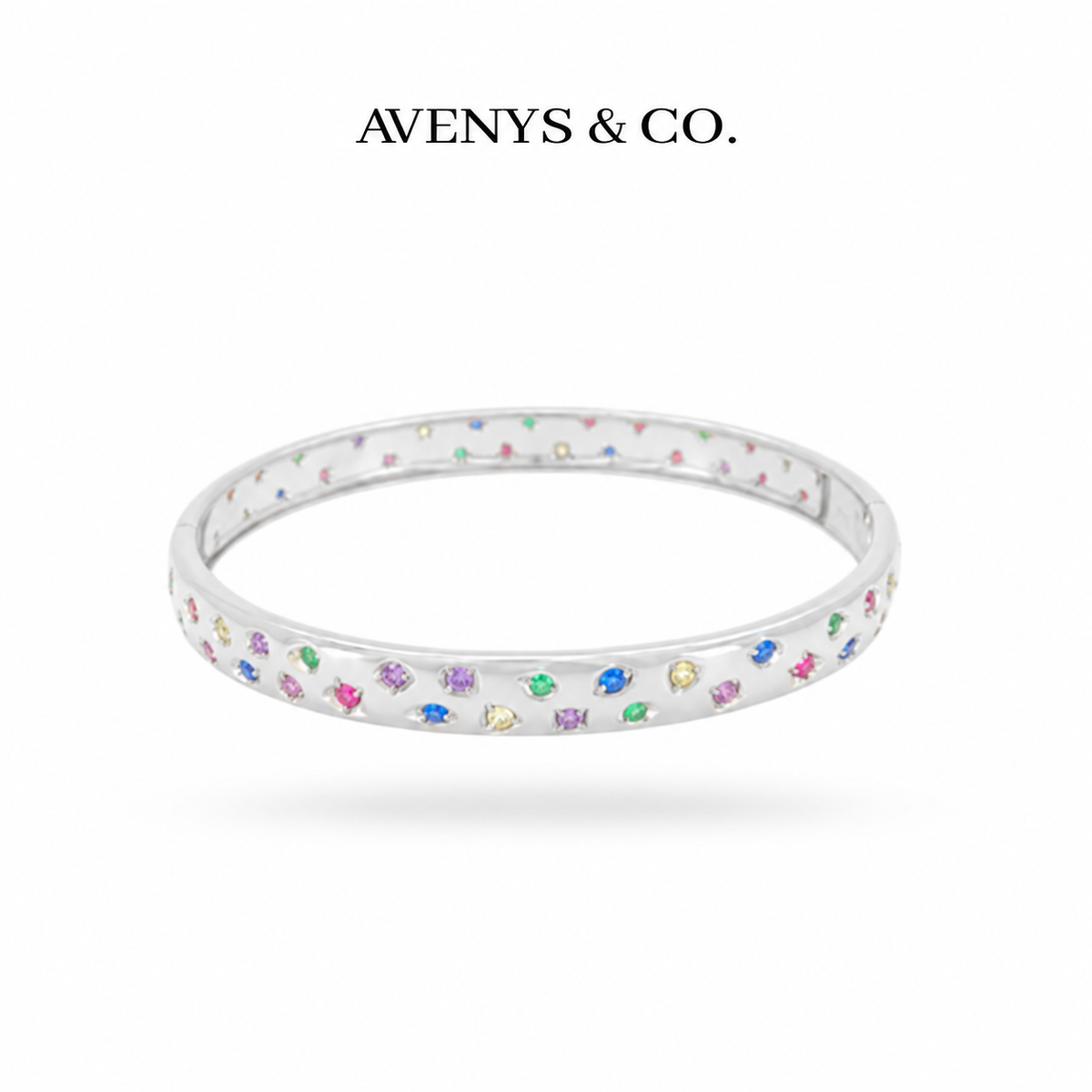 AVENYS & CO. Confetti Bangle with multicolour round stones on White Gold, 17cm.