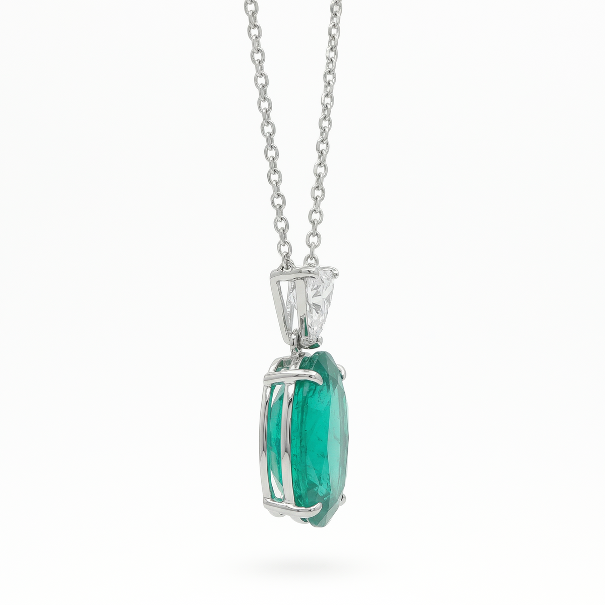 Oval Triangle Necklace  with Paraiba Oval Stone – on White Gold