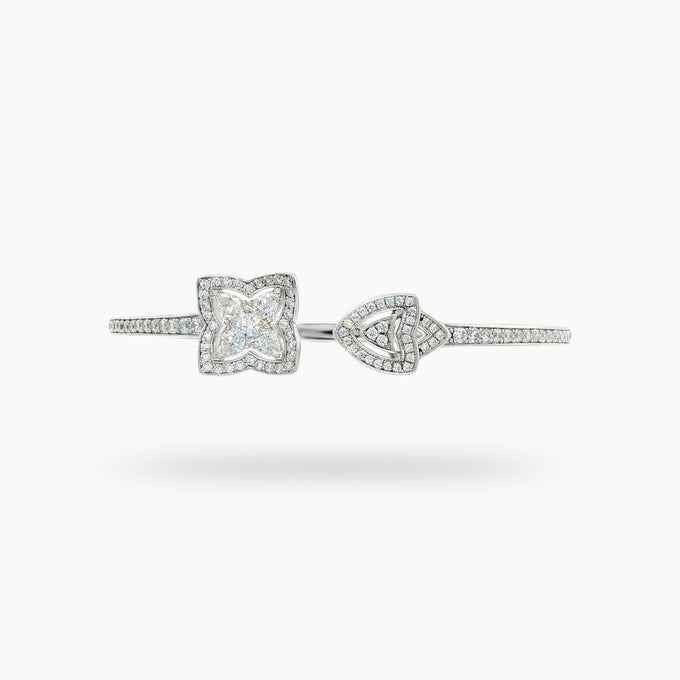 Lotus Bangle with White Round Stone – on White Gold