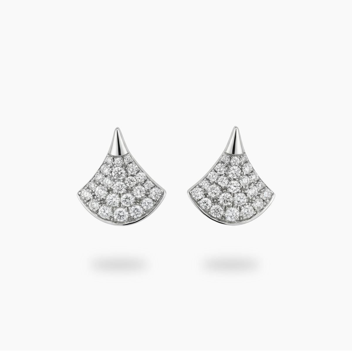 Fan Pave Earrings with White Round Stone – on White Gold