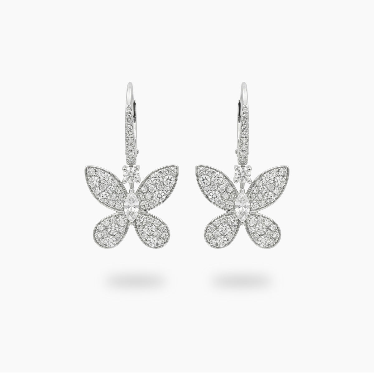 Butterfly Earrings with White Round Stone – on White Gold