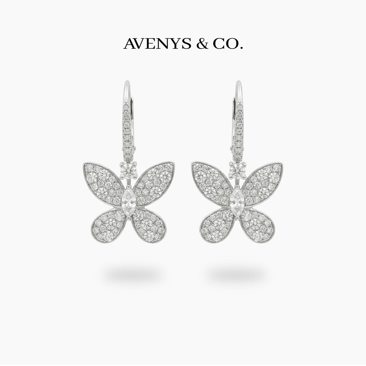 Butterfly Earrings with White Round Stone – on White Gold
