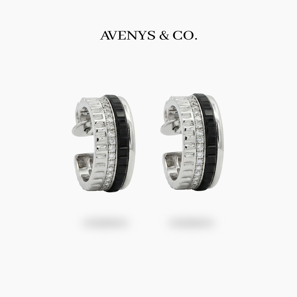 Quatre Earrings with White Round Stone – on White Gold