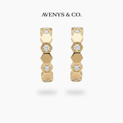 Honeycomb Earrings with White Round Stone – on Yellow Gold