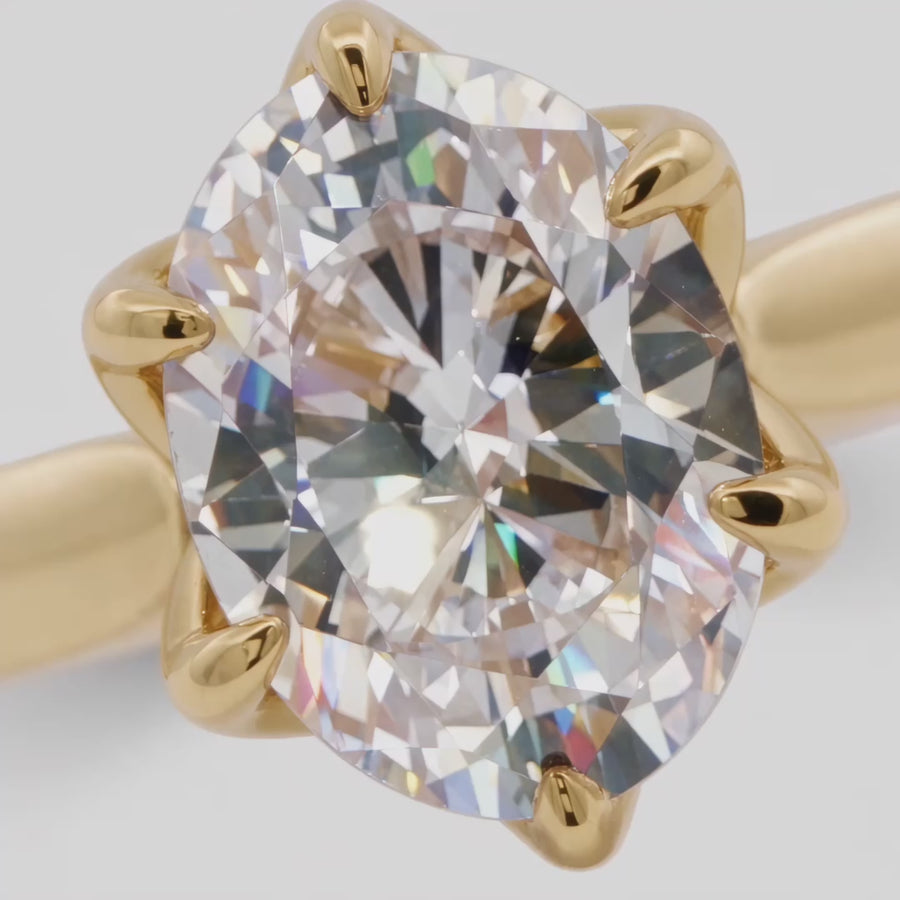 AV Floral™ Oval Solitaire Ring with White Oval Stone – on Yellow Gold ... product video