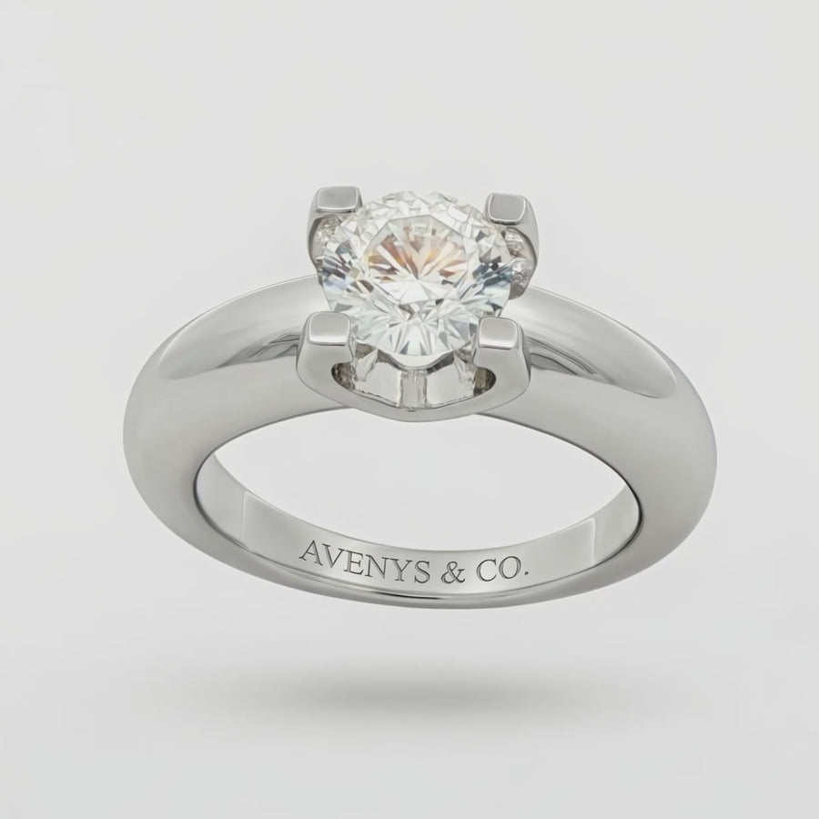 Suspension Max Ring with White Round Stone – on White Gold — verified square-prong setting