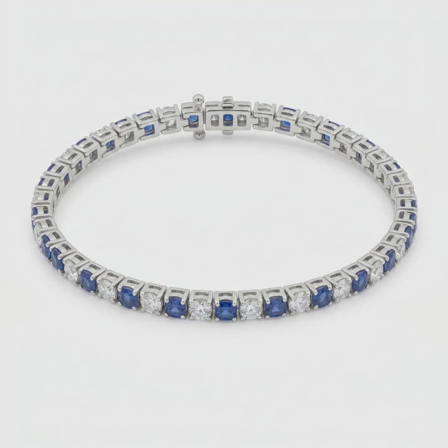 Alternating Blue White Tennis Bracelet - on White Gold — WEB product video