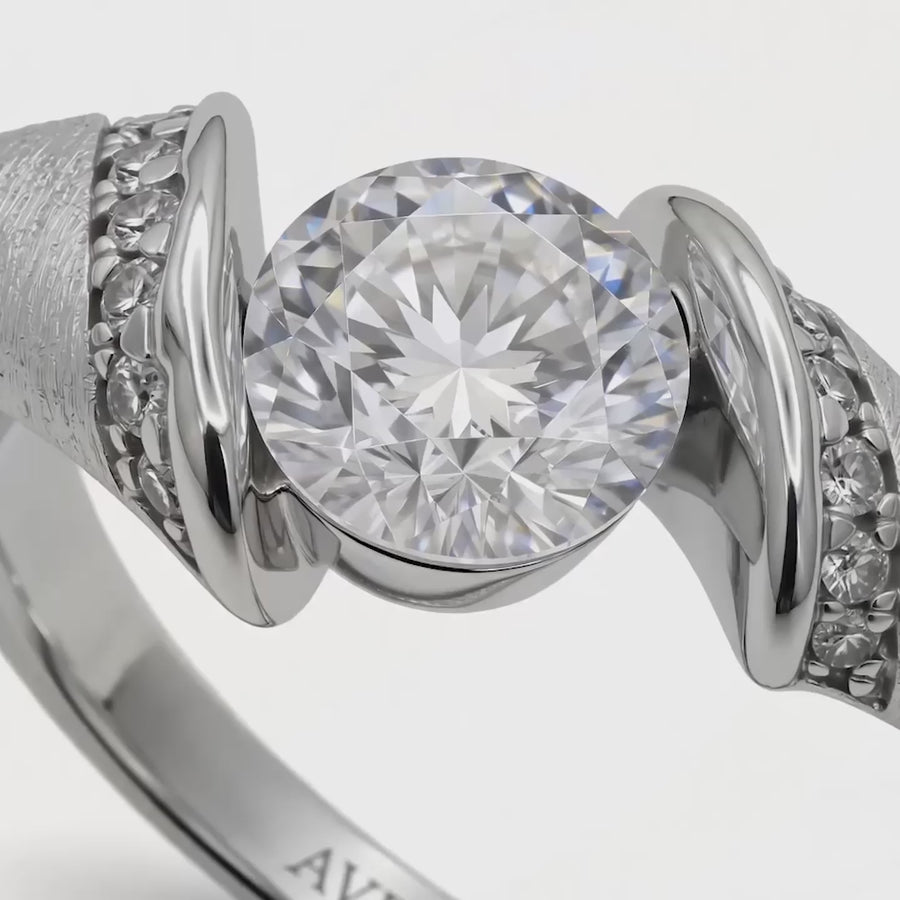 Floating Round Diamond Ring with White Round Stone – on White Gold — WEB product video