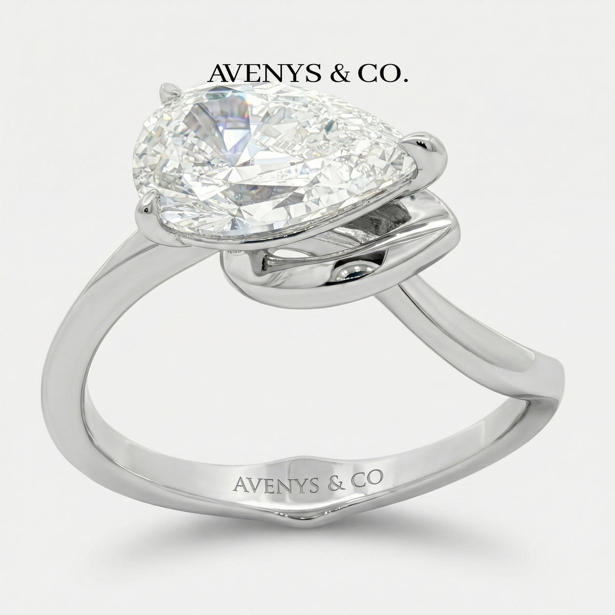 Aerial Pear Ring with White Pear Stone – on White Gold