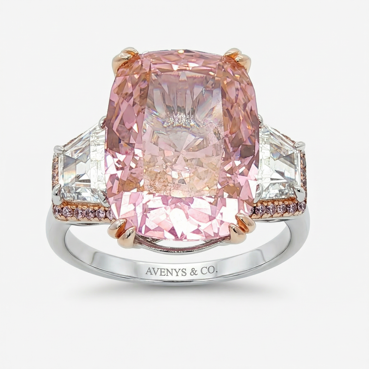 Trilogy Halo Ring with Pink Cushion Stone – on White Gold