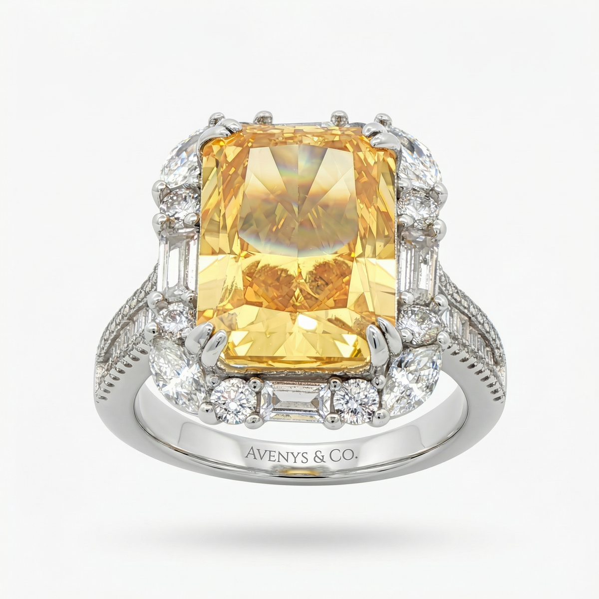 Eden Sunset Pave Ring with Yellow Emerald Stone – on White Gold