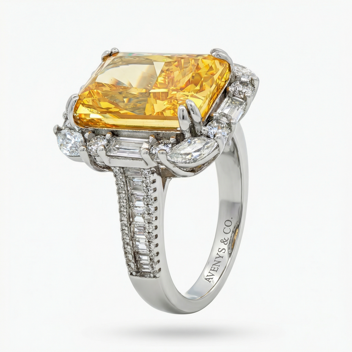Eden Sunset Pave Ring with Yellow Emerald Stone – on White Gold
