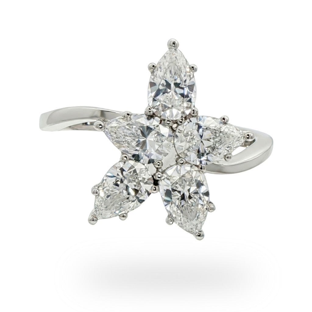 Cluster Ring with White Pear Stone – on White Gold