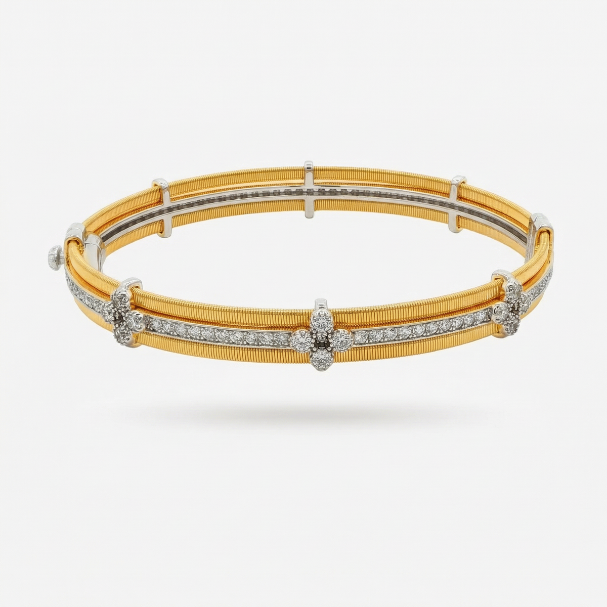 Centerline Bangle with White Round Stone – on Yellow Gold