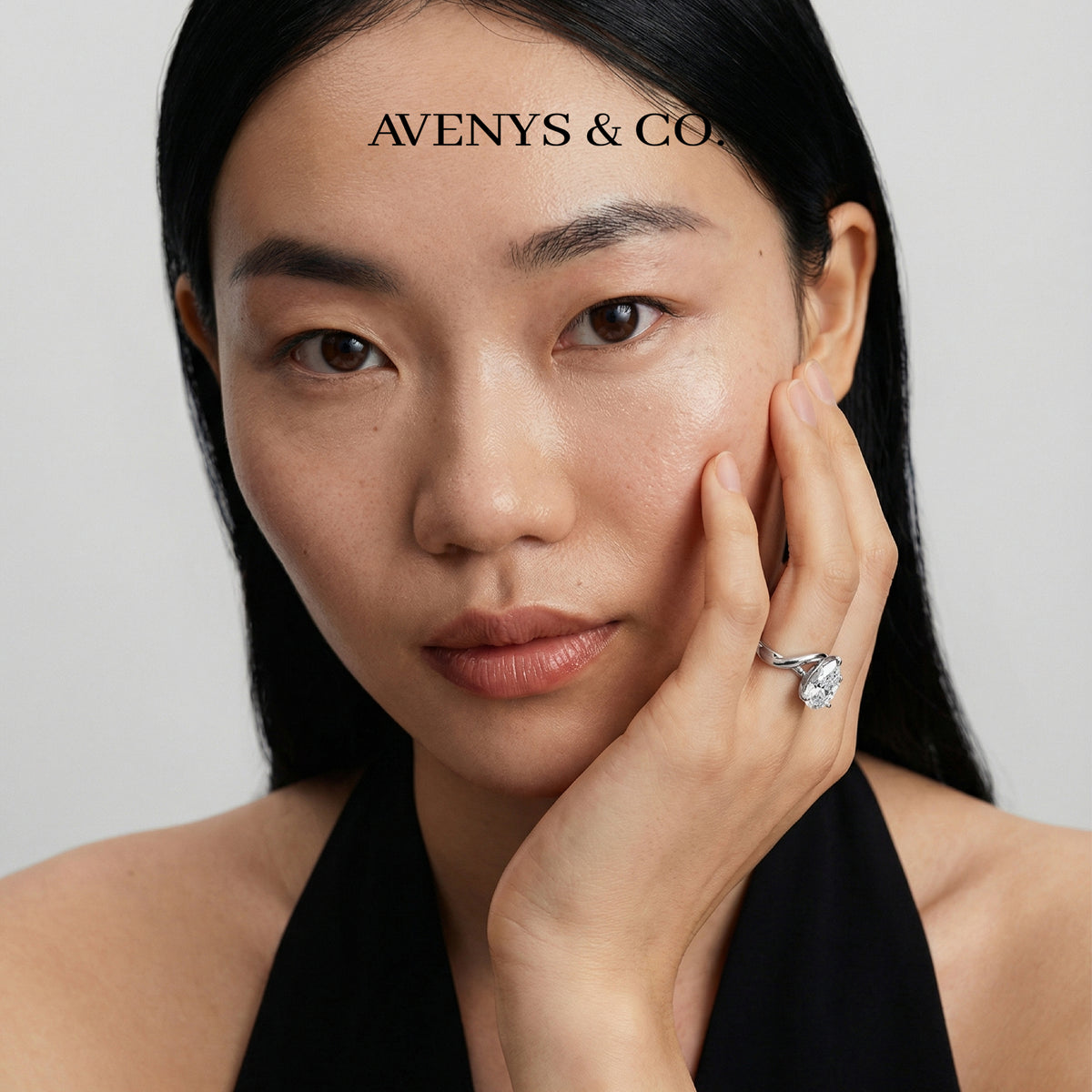 Aerial Pear Ring with White Pear Stone – on White Gold