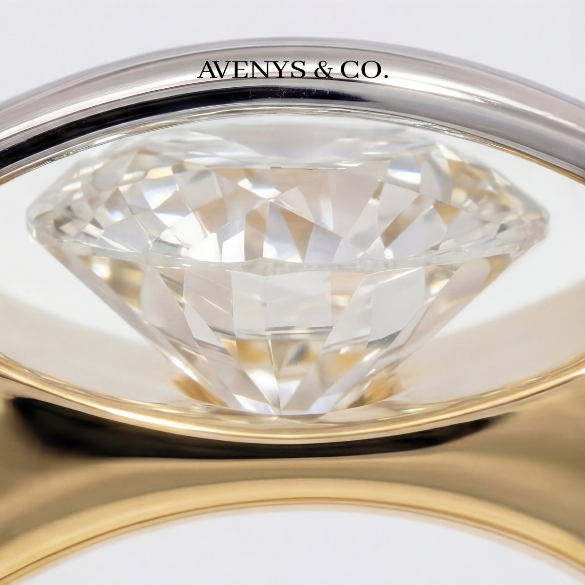 Dancing Diamonds Signature Ring with White Round Stone – on Yellow Gold